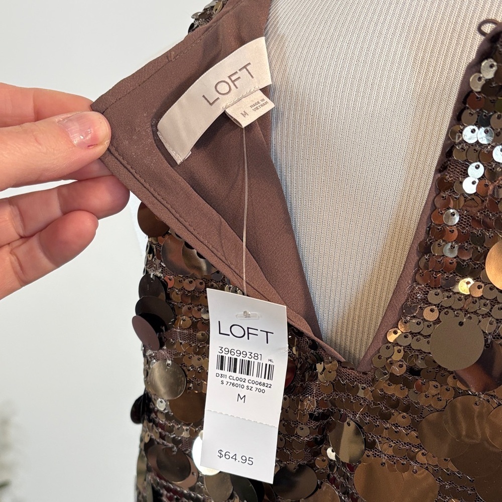 Sequin Shell Tank Top - Brown | M | Fully Lined - Picture 6 of 8